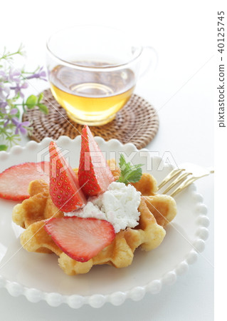 Cottage Cheese And Strawberry Waffle Stock Photo 40125745 Pixta