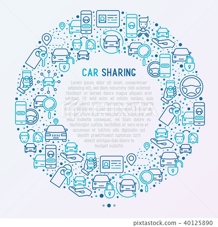 Car sharing concept in circle with thin line icons 40125890