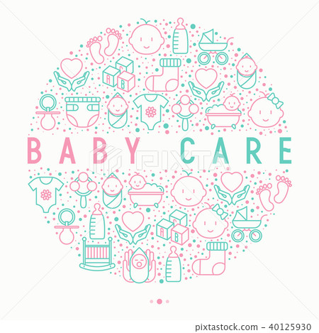 Baby care concept in circle with thin line icons Baby care concept in circle with thin line icons 40125930