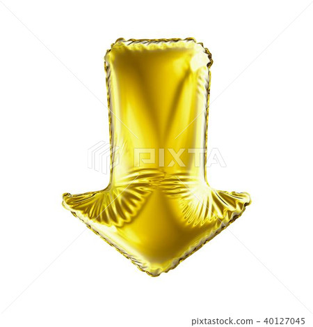 Golden arrow icon made of inflatable balloon isolated on white background. 40127045