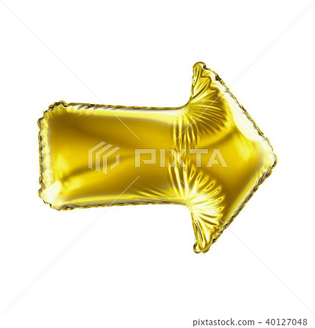 Golden arrow icon made of inflatable balloon isolated on white background. 40127048