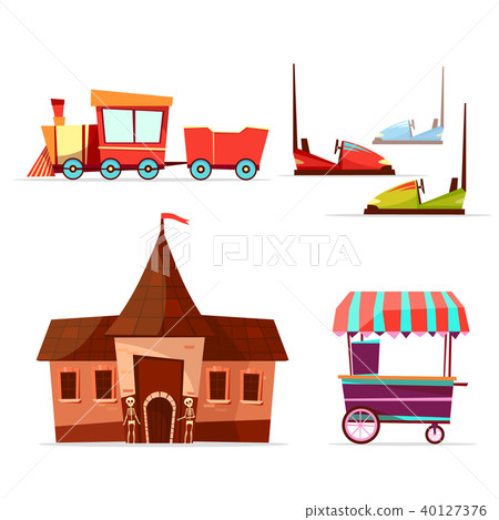 Vector cartoon amusement park attractions set. 40127376