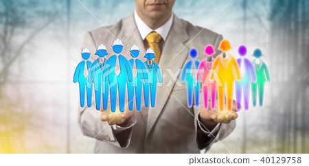 Man Balancing Multicultural Team And Workers Man Balancing Multicultural Team And Workers 40129758