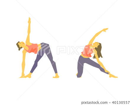 Yoga Poses: Triangle Pose, Barrel Pose Yoga Poses: Triangle Pose, Barrel Pose 40130557