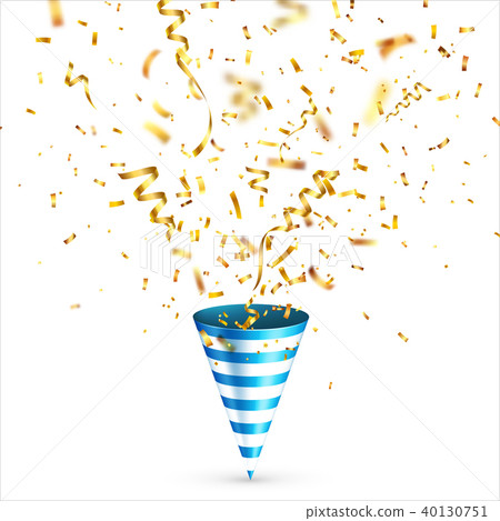 Party shiny hat with ribbon and confetti. Holiday 40130751