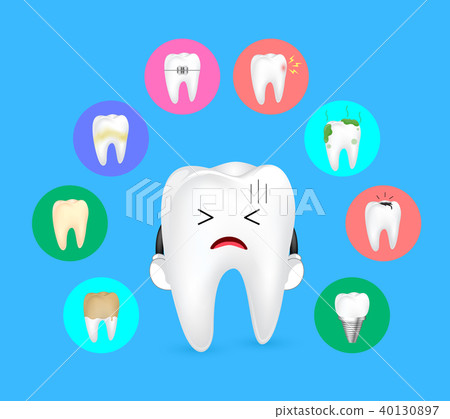 Tooth Defect Cartoon Cartoon tooth character with tooth problem set - Stock Illustration ...