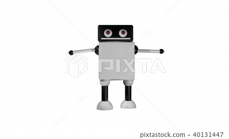 Funny going robot with big eyes in black space, 3d render background, computer generating 40131447