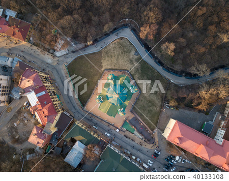 St. Andrew's church aerial top view in city Kiev, Ukraine 40133108