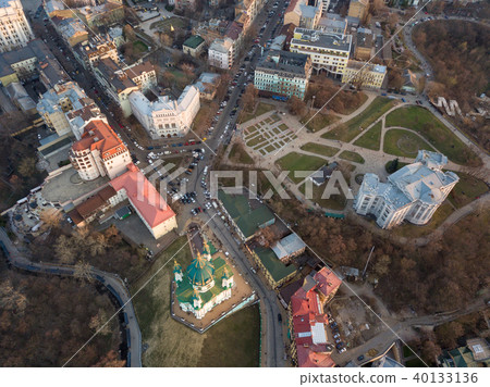 aerial view of Podol and St Andrew's Church in Kiev city aerial view of Podol and St Andrew's Church in Kiev city 40133136