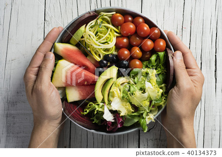 buddha bowl on a wooden table 40134373