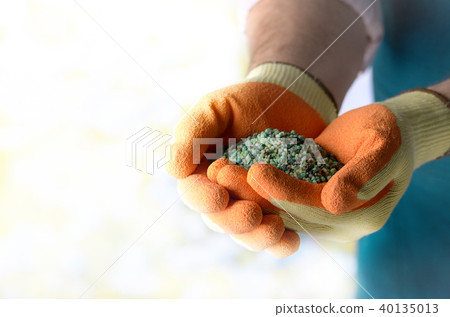 Farmer shows fertilizers in his hands Farmer shows fertilizers in his hands 40135013