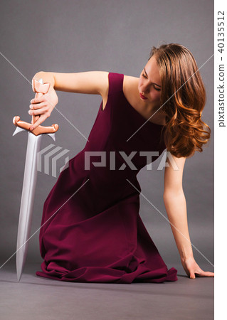 Beautiful young pure princess girl with a sword 40135512