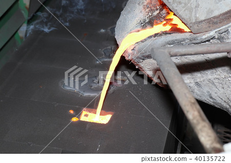 Iron molten metal pouring in sand mold Iron molten metal pouring in sand mold 40135722