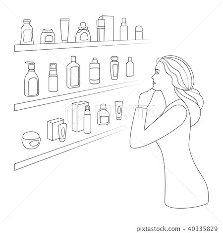 Woman chooses cosmetics and perfumery. Woman chooses cosmetics and perfumery. 40135829