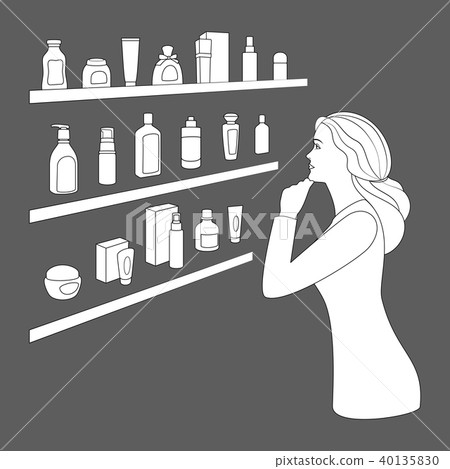 Woman chooses cosmetics and perfumery. Woman chooses cosmetics and perfumery. 40135830