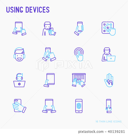 Using devices thin line icons set - Stock Illustration [40139281] - PIXTA