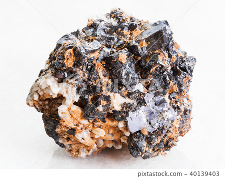 Sphalerite with Galena ore on white marble 40139403