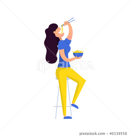 Young  girl  eating noodles 40139558