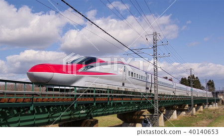 Empty back of the Akita Shinkansen Komachi crossing the iron bridge 40140653