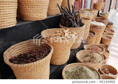 Dried herbs for sell in the stall on street market Dried herbs for sell in the stall on street market 40140968