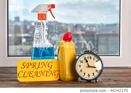 Bottles with liquid for cleaning. Bottles with liquid for cleaning. 40142170