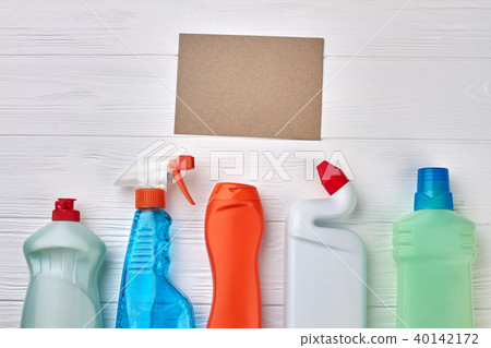 Plastic containers with cleaning liquid. 40142172