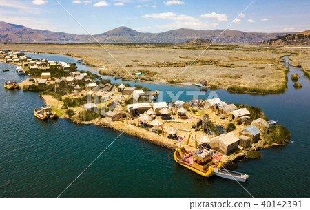 Aerial view of floating islands at Lake Titicaca Aerial view of floating islands at Lake Titicaca 40142391