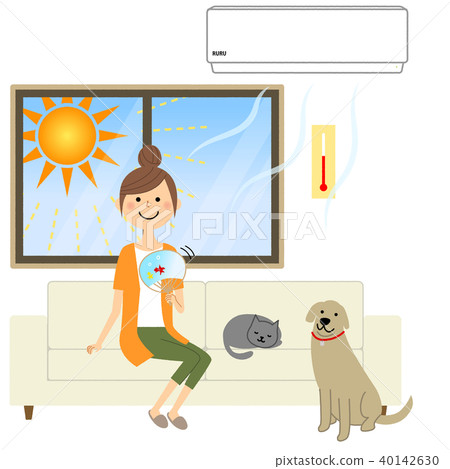Cool young woman heat stroke measures 40142630