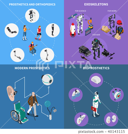 Exoskeleton Bionic Prosthetics Concept Icons Set 40143115