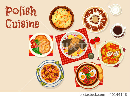 Polish cuisine icon with meat and vegetable dish Polish cuisine icon with meat and vegetable dish 40144148