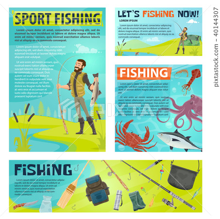 Sport Fishing Banner With Fisherman And Fish Catch Stock