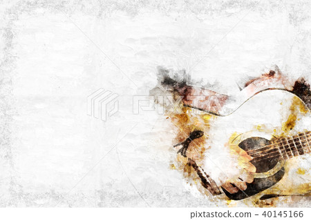Playing acoustic guitar watercolor painting 40145166