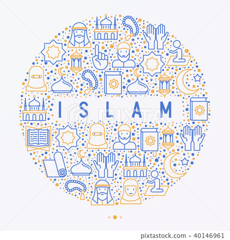 Islamic concept in circle with thin line icons 40146961