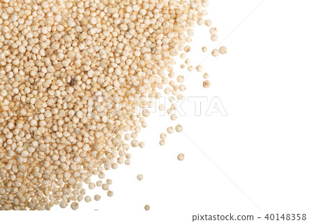 white quinoa seeds isolated on white background with copy space for your text. Top view white quinoa seeds isolated on white background with copy space for your text. Top view 40148358