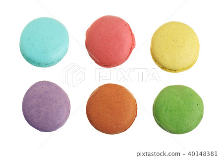 colored macarons isolated on white background without a shadow closeup. Top view. Flat lay 40148381