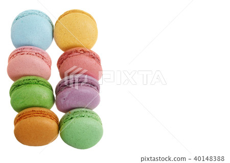 colored macarons isolated on white background without a shadow with copy space for your text. Top colored macarons isolated on white background without a shadow with copy space for your text. Top 40148388