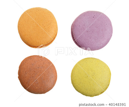 colored macarons isolated on white background without a shadow closeup. Top view. Flat lay 40148391