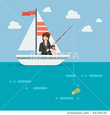 Business woman fishing money 40149142