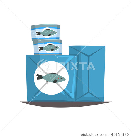 Canned fish, seafood production, fish industry canned process vector Illustration on a white 40151380