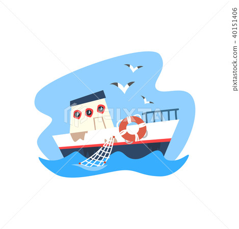 Ship, fishing vessel, seafood production, fish industry vector Illustration on a white background 40151406