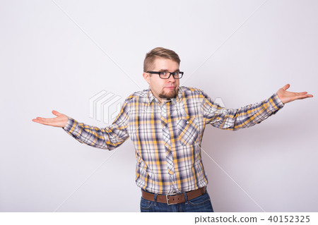 Young emotional surprised, frustrated and bewildered man. Human emotions, facial expression concept 40152325
