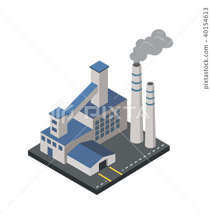 Factory with smoke pipes isometric 3D element Factory with smoke pipes isometric 3D element 40154613
