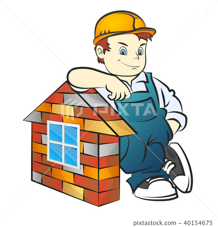 Builder and brick house vector 40154675