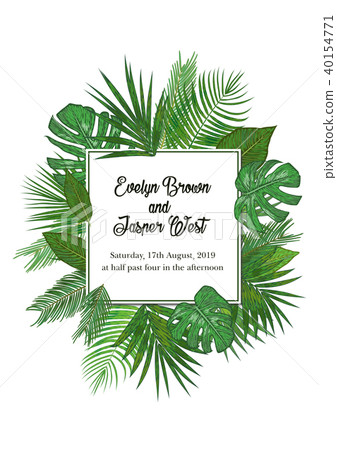 Watercolor frame of colorful tropical leaves 40154771