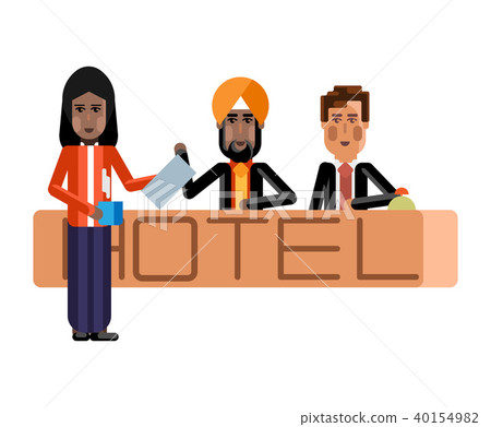 插图素材: european receptionists at hotel reception desk