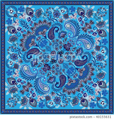 Vector ornament paisley bandana print, silk neck scarf or kerchief square pattern design style for 40155631