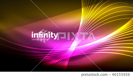 Abstract wave on dark background, shiny glowing neon digital background template 40155938