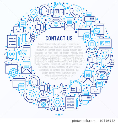 Contact us concept in circle with thin line icons Contact us concept in circle with thin line icons 40156512