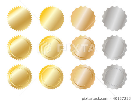 Gold and silver metal badges over white Gold and silver metal badges over white 40157233