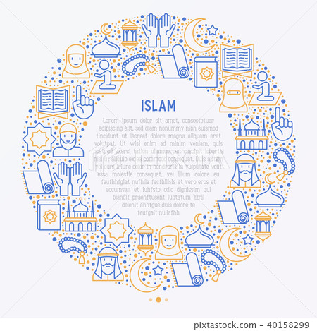 Islamic concept in circle with thin line icons Islamic concept in circle with thin line icons 40158299